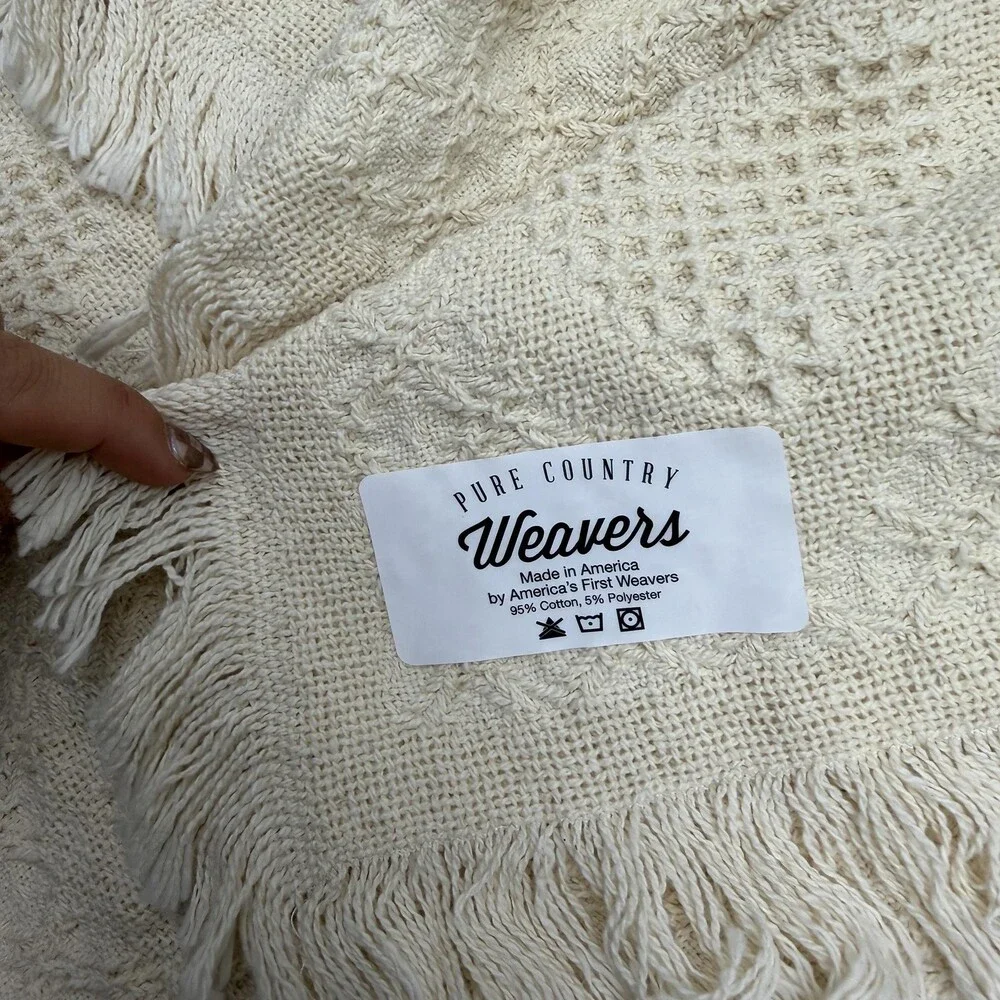 Pure Country Weavers Hearts Throw Blanket 39x53 Beige Cotton Fringe USA